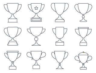 Icon set with champion trophy cups for winner