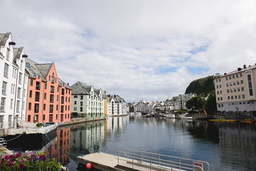 Colorful houses along the water in Ålesund