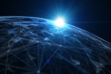 Abstract cyberspace globe with blue shining light. Illustration background.