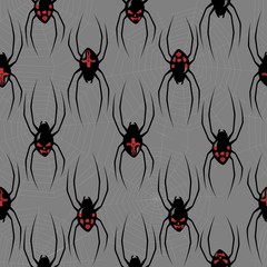 Halloween seamless pattern with spiders on the web