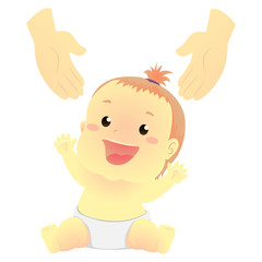 Vector Illustration of a Baby reaching a person hand