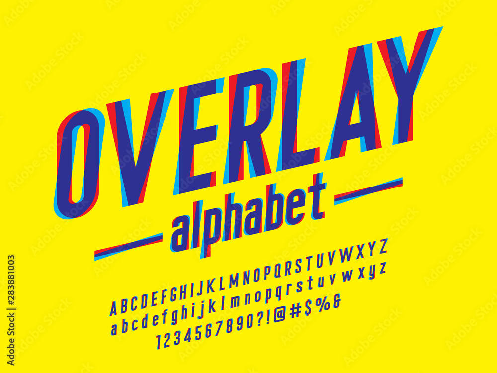 Fototapete overprint colors alphabet design with uppercase, lowercase, numbers and symbols