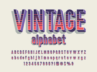 Retro style alphabet design with uppercase, lowercase, number and symbols