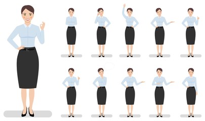 Business woman character set. Flat illustrations of business woman character in various poses.