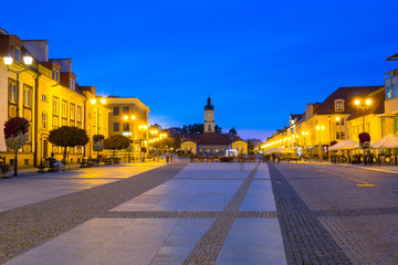 Kosciusko Main Square with Town Hall in Bialystok at night, Poland.