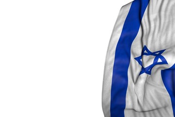pretty any holiday flag 3d illustration. - Israel flag with big folds lying flat in left side isolated on white