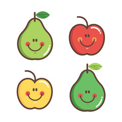 Fruits vector set. Cartoon Apple and Pear.Perfect for wallpaper,label,print,packaging,clothes,Baby shower,birthday party,patterns,avatar,logos etc