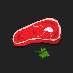 Steak meat with parsley. Pork or beef. Steak. Food illustration on black background