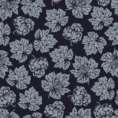 Vector seamless pattern of grape and leaves scattered random.