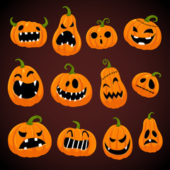 Set of Halloween pumpkins with different faces.