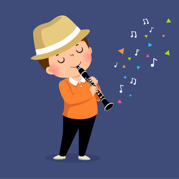 boy playing clarinet with hat clip art preview