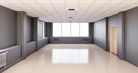 Empty office room with white walls and window