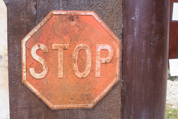 old rusty road sign stop isolated