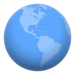 Panama on the globe. Earth centered at the location of the Republic of Panama. Map of Panama. Includes layer with capital cities.