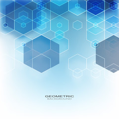 Abstract blue background design of hexagonal shapes with shadow. Brochure Template