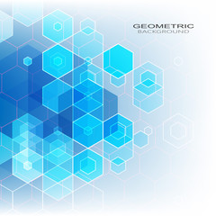  Vector blue background design of hexagonal shapes. Brochure Template