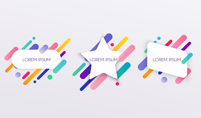 Paper card and abstract colorful shapes. Neon lines and circles. Concept for web banners, websites, infographics.