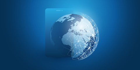Global Networks Design with Network Mesh, Earth Globe and Smartphone Silhouette - Vector Template for Your Business