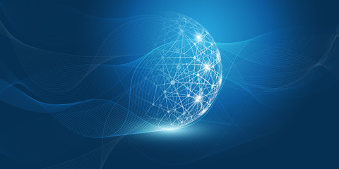 Abstract Blue Futuristic Modern Style Cloud Computing, Networks Structure, Telecommunications Concept Design, Network Connections with Transparent 3D Wavy Mesh - Vector Illustration