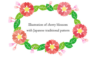 Cherry blossom illustration with Japanese pattern 