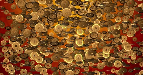 Chinese new year background, Golden coins 3d texture. 3D rendering