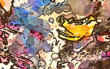 Fototapeta premium Vintage watercolor splashes on old paper. Cartoon colorful style design artwork. Creative artistic texture and wallpaper.