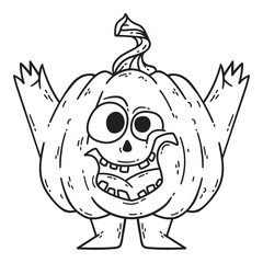 Halloween smiling pumpkin with hands and legs.