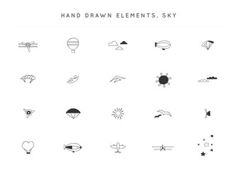 Set of hand drawn vector logo elements. Sky sports theme.