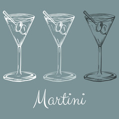 Martini popular cocktail drink vector sketch.