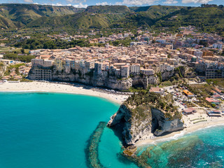 Aerial view of beautiful town of Tropea in Calabria, Italy