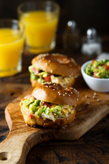 Homemade bagels with guacamole