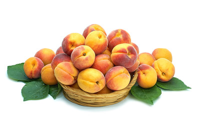 Naklejka na ściany i meble apricot yellow red sweet juicy fruit on a white background
