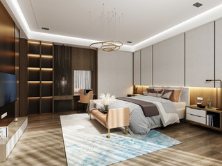 3D render. Modern bedroom interior.