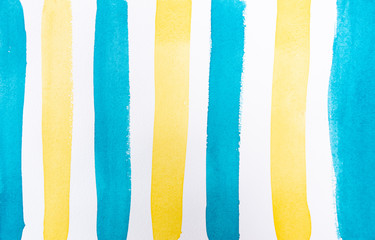 Hand drawn watercolor lines on paper art abstract blue and yellow background illustration