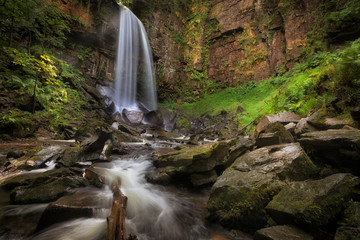 The waterfall at Melincourt Brook in Resolven, South Wales, UK © leighton collins