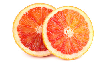 Red blood orange fruit with slices isolated on white background