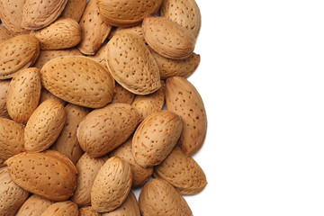 almonds isolated on white background top view