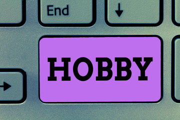 Text sign showing Hobby. Conceptual photo activity done regularly in ones leisure time for pleasure...