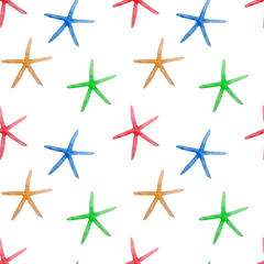Fototapeta na wymiar Pattern Sea multicolored Starfish rainbow illustrations Ocean Animals Digital paper Textile set Summer botanical spring decor Wallpaper on the wall Wallpaper design
