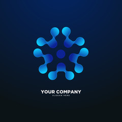 3d abstract connected dot molecule, puzzle, social logo template