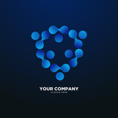 3d abstract symmetrical connected dot molecule , social logo template vector