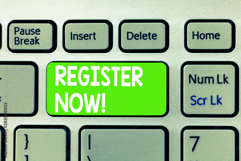 Poster conceptual hand writing showing register now. business photo text to put information especially your