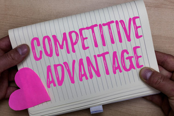 Writing note showing Competitive Advantage. Business photo showcasing Company Edge over another...
