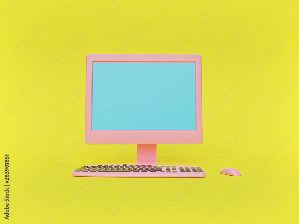 Fototapete retro pink computer. minimal technology concept. 3d rendering