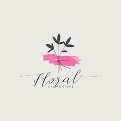 Hand drawn watercolor floral logo template illustration