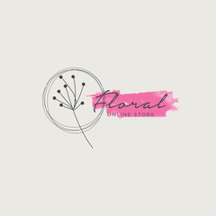 Hand drawn watercolor floral logo template illustration