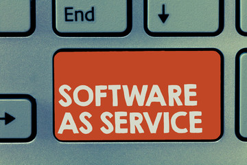 Text sign showing Software As Service. Conceptual photo On Demand licensed on Subscription and centrally hosted.