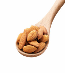 Almonds on wooden spoon