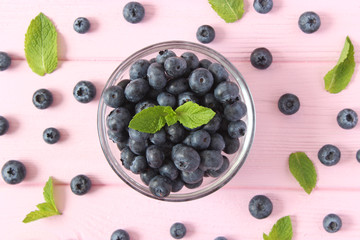 blueberries on the table top view.