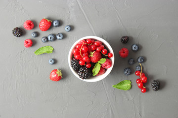set of forest berries on the table top view.